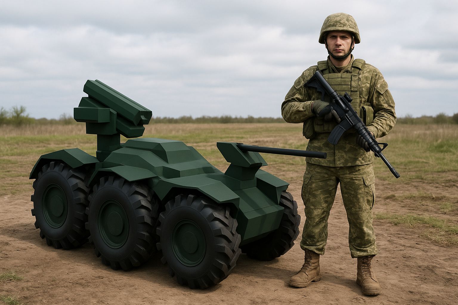 Size comparison of the UGV and a soldier